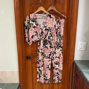 Petal & Pup Black Wide-Leg Floral Jumpsuit with Pink Flowers